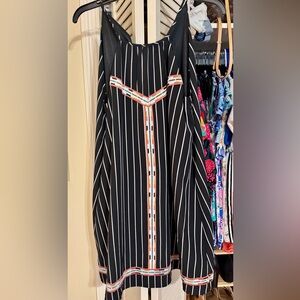 THML Black Mini Dress with White Stripes and Colorful Accents
